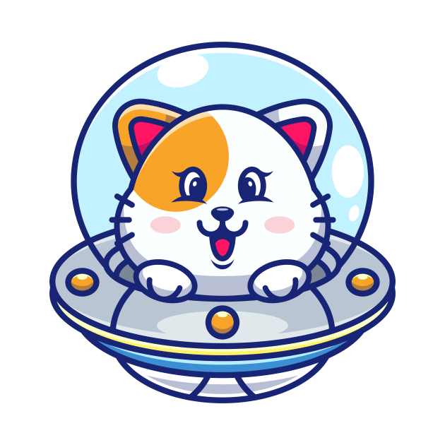 Cute cat flying with spaceship ufo cartoon by Wawadzgnstuff