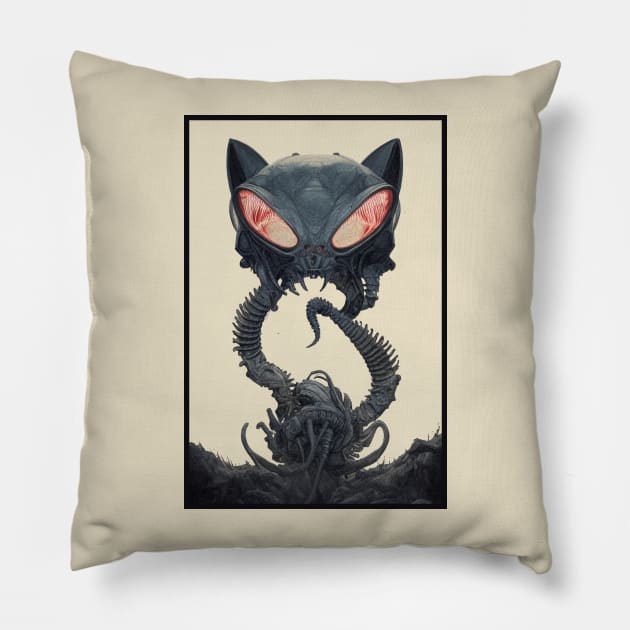 Robot evil cat Pillow by orange-teal