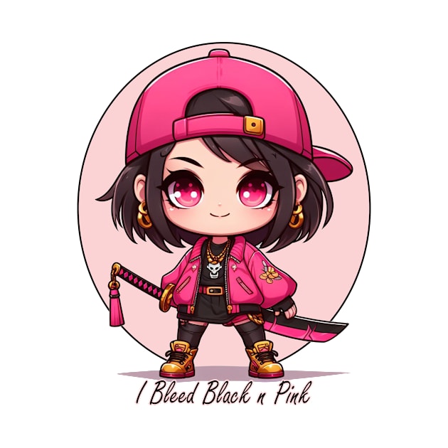 Chibi Samurai Girl Bleed Black n Pink by PlayfulPandaDesigns