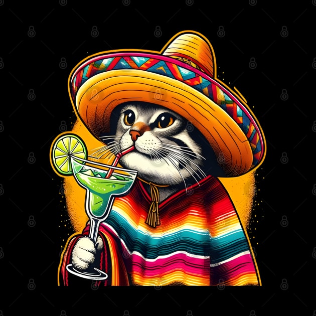 Cat Drinking Margarita Mexican Poncho Cat Lover by justingreen