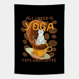 Kitty Coffee Meditating Cat Tapestry