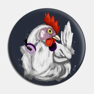 White rooster with headset Pin