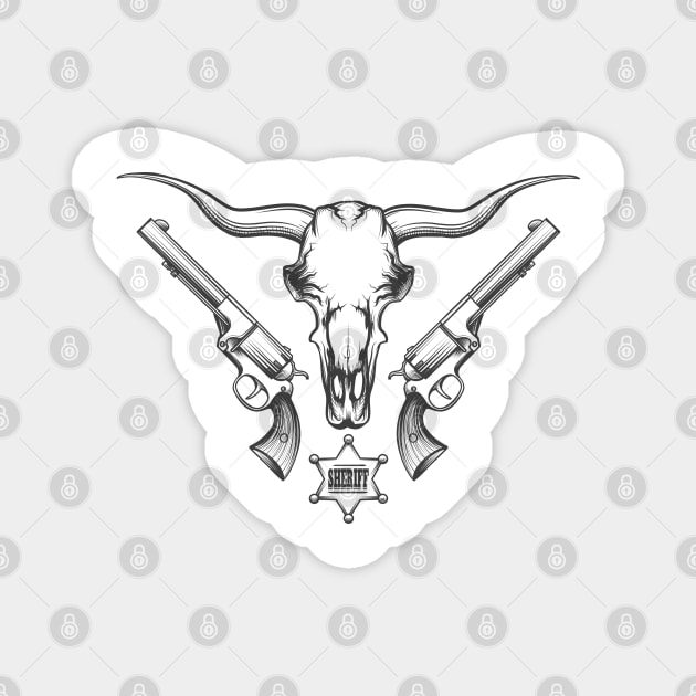 Bull skull with revolvers Magnet by devaleta