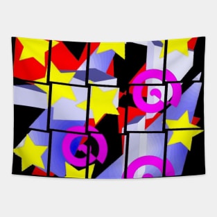Colorful 80's Abstract Pattern in Blocks Tapestry