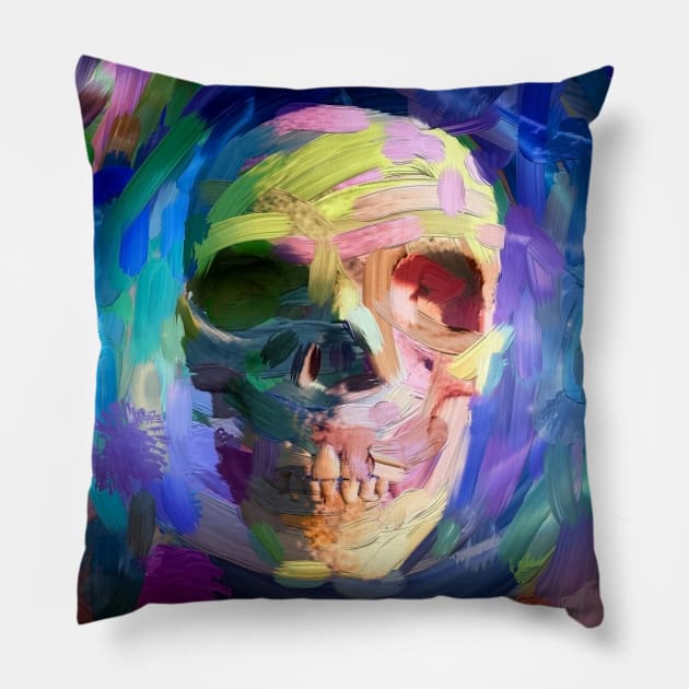 Skull colorful painting Pillow by rolffimages