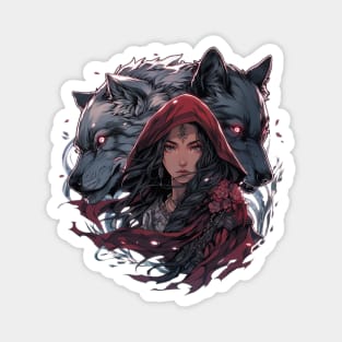 Witchy Red Riding Hood and Her Wolves Magnet