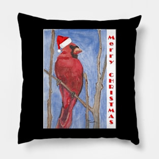 Red Watercolor Cardinal Merry Christmas Design Pillow