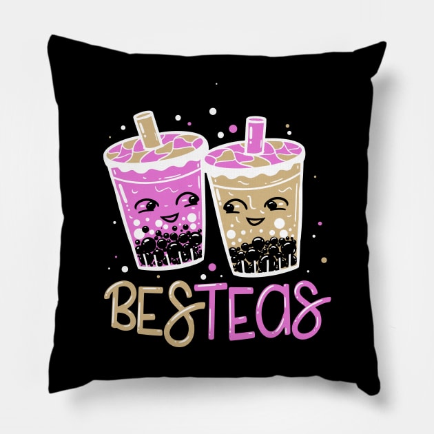 Bes-Teas - Funny Bubble Tea BFF Bestie Cute Kawaii Pillow by Shirtbubble