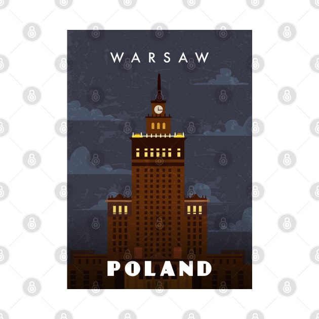 Warsaw, Poland. Retro travel poster by GreekTavern