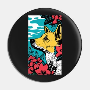 Jindo Dog Vibrant Tropical Flower Tall Retro Vintage Digital Pop Art Portrait 2 Pin