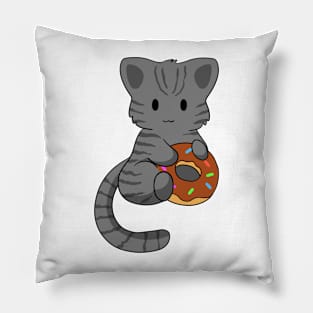 Grey Tabby Cat with donut Pillow
