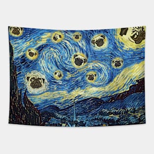 pug starry night Tapestry