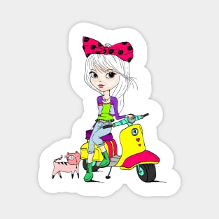 Girl with Scooter Magnet