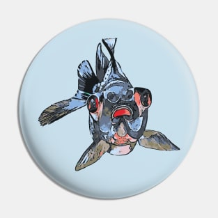 Cartoon Style Blackmoor Goldfish With Gaping Mouth Pin