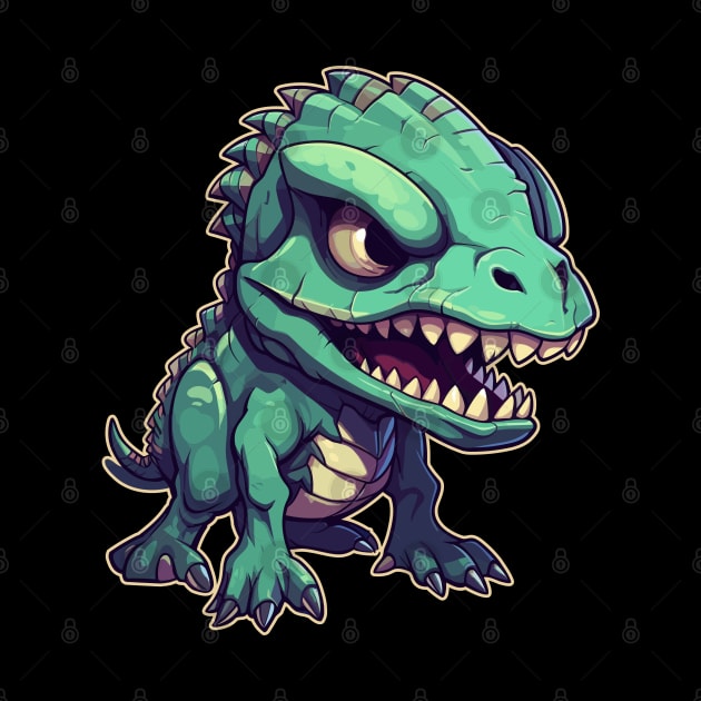 Sick Green Scary Chibi T-Rex Isometric Dinosaur by DanielLiamGill