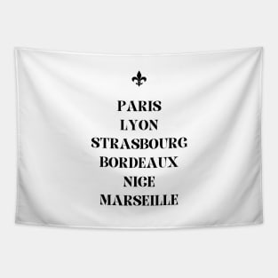 Black and White French Cities - Paris Lyon Strasbourg Bordeaux Nice Marseille Tapestry