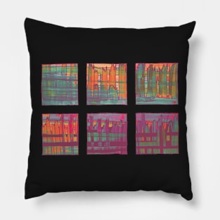 Liminal Space in Orange, Pink, Teal and Purple through 6 windows Pillow