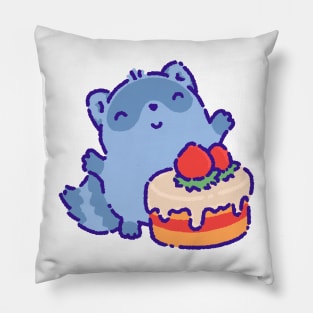 Raccoon with a strawberry cake Pillow