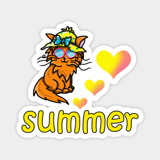 Cartoon cat in a summer hat and sunglasses Magnet