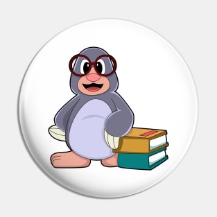 Mole with Glasses & Books Pin