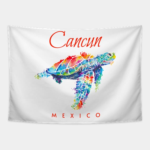 Cancun Mexico Watercolor Sea Turtle Tapestry by grendelfly73