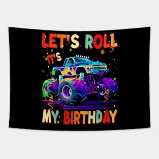 It'S My Birthday Let'S Roll Monster Car Truck Birthday Boy Tapestry