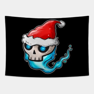 Skull with blue Flame and Santa Hat Christmas Hallowxmas Tapestry