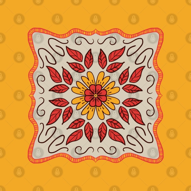 Buttery Yellow and Tangerine floral Provencal style design by FrancesPoff