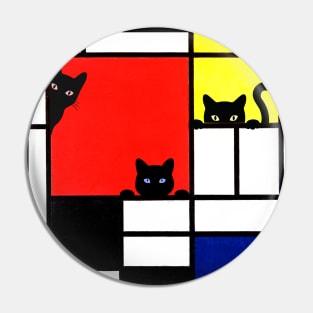 Mondrian Cats Composition with Red, Yellow, Blue, and Black Pin