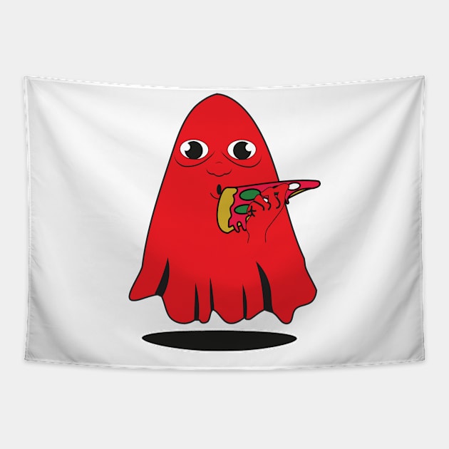 Foodie Red Ghost Eating Pizza Tapestry by oknoki