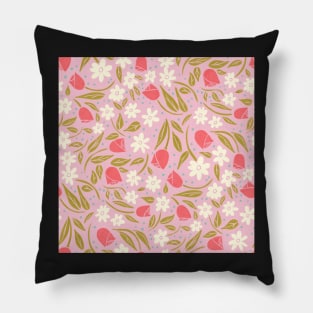 Lovely Spring Tulips & Daises Flowers Pillow