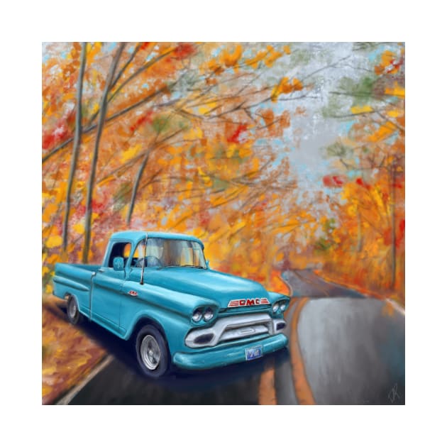 Vintage Blue Pickup in Autumn by missdebi27