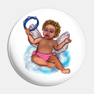 Curly haired Angel playing the tambourine on a cloud- blissful Sun kissed curly haired Baby cherub angel classical art Pin