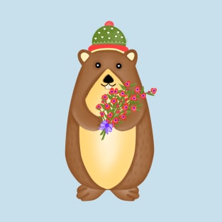 Cute groundhog with flowers bouquet. T-Shirt
