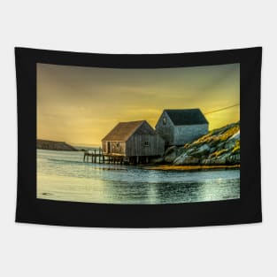 Fishing Shacks at Sunset Tapestry