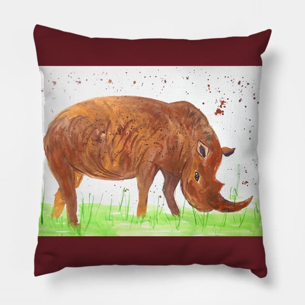 Happy Rhinoceros Pillow by Casimirasquirkyart