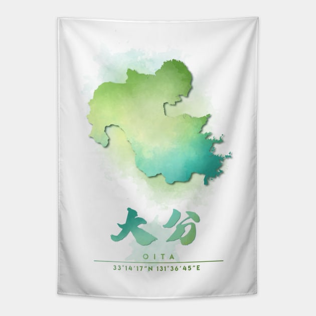 Oita Watercolor Map Tapestry by Takeda_Art