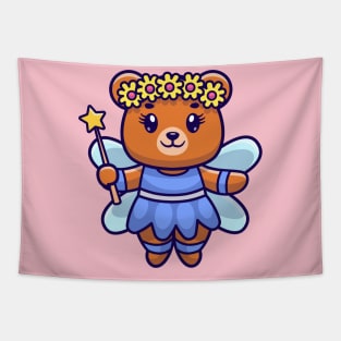 Cute Bear Fairy Holding Magic Wand Cartoon Tapestry