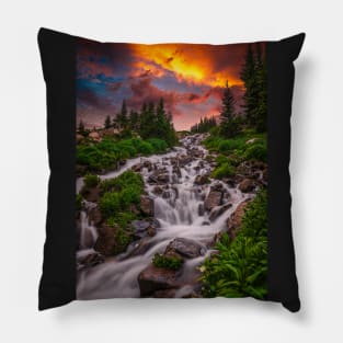 Wilderness Stream Summer Sunset Pillow