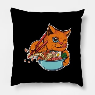 cat and ramen Pillow