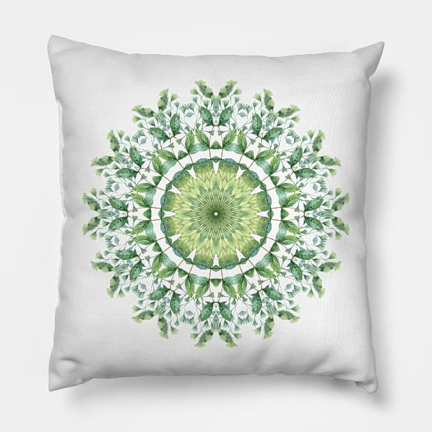 Summer Green Leaf Mandala Pillow by machare