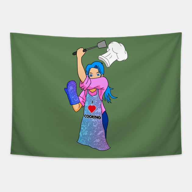 I Love Cooking Girl Tapestry by iQdesign