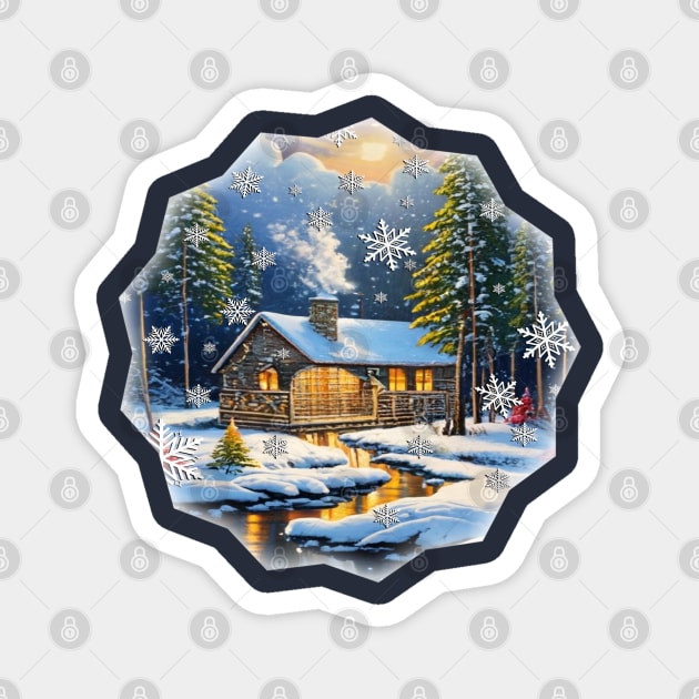 Winter Season Cabin in Snow Magnet by tamdevo1