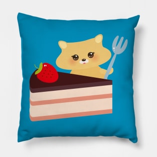 Kawaii Hamster with fork and Sweet Cake Pillow