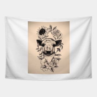 Floral Baby Cow Design Tapestry