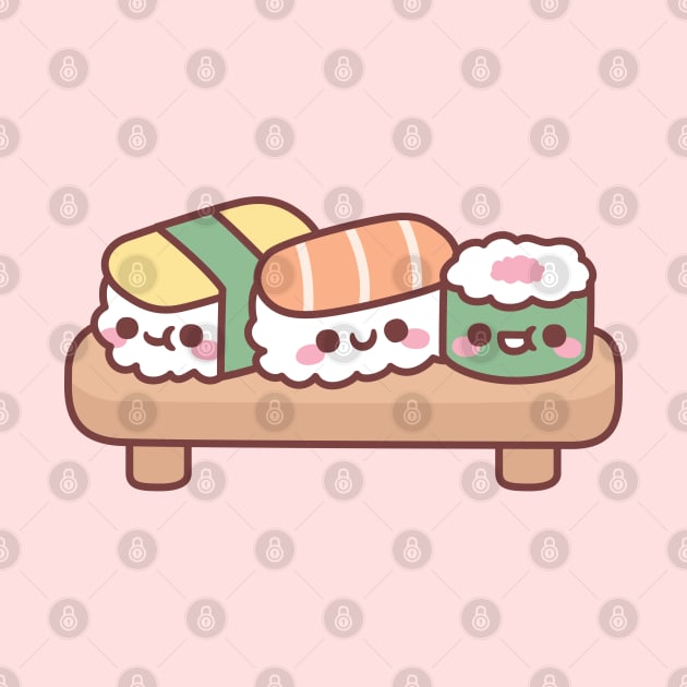 Cute Japanese Sushi Trio, Egg, Salmon and Maki by rustydoodle