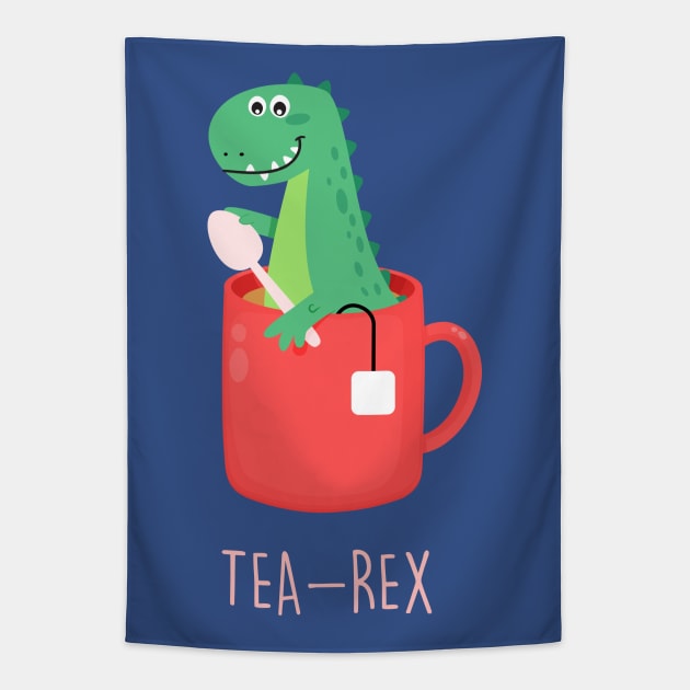 Tea-Rex T-Rex Dinosaur Lover Gift Tapestry by Happy Lime