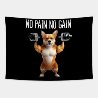 Fitness Gym Workout Motivation No Pain No Gain Funny Dog Bodybuilder Tapestry
