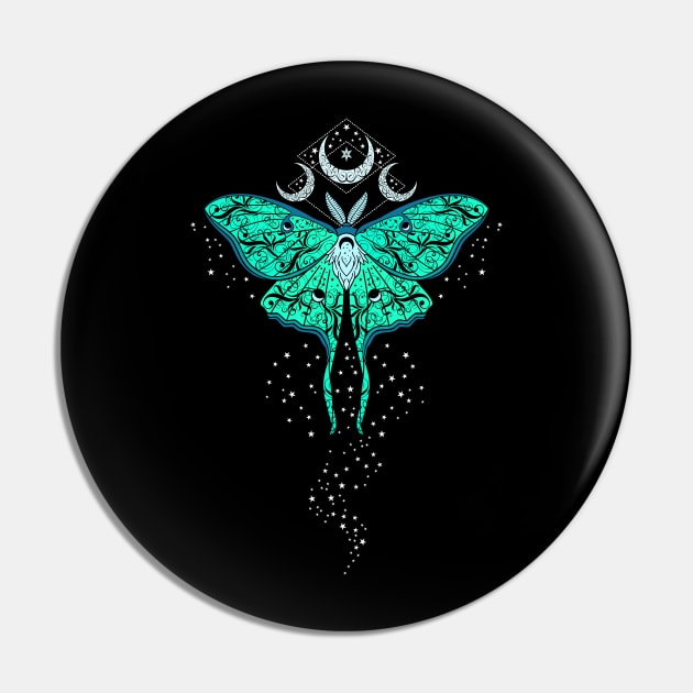 Celestial Magic Luna Moth in Teal Pin by RavenWake