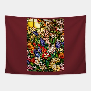 Stained Glass Colorful Wildflowers Tapestry